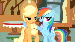 Size: 480x267 | Tagged: safe, screencap, applejack, rainbow dash, snappy scoop, spike, dragon, earth pony, pegasus, pony, the mysterious mare do well, animated, camera, camera flashes, clothes, gif, hat, hoof around neck, hub logo, trenchcoat