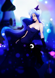 Size: 1358x1920 | Tagged: safe, artist:rariedash, princess luna, human, clothes, dress, evening gloves, gloves, humanized, solo