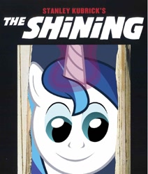 Size: 1154x1358 | Tagged: safe, shining armor, pony, unicorn, crossover, here's johnny, parody, pun, stealth pun, the shining, twily face, wordplay