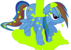 Size: 778x550 | Tagged: safe, rainbow dash, pegasus, pony, annoyed, female, floppy ears, mare, simple background, slime, solo, transparent background, wet mane