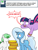 Size: 600x800 | Tagged: safe, artist:dekomaru, derpibooru import, edit, trixie, twilight sparkle, oc, oc:bright eyes, earth pony, pony, unicorn, ask, cake, cheesecake, female, food, lesbian, pregnant, shipping, spanish, translation, tumblr, tumblr:ask twixie, twixie