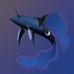 Size: 894x894 | Tagged: safe, artist:foxbeast, princess luna, dolphin, narwhal, cetacean, crossover, ecco 2 future dolphin, ecco the dolphin, female, not salmon, ocean, solo, species swap, transformation, video game, wat
