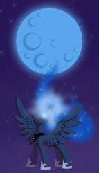 Size: 800x1394 | Tagged: safe, artist:flutterluv, princess luna, alicorn, pony, blue moon, magic, moon, moon work, solo, spread wings