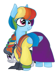 Size: 600x800 | Tagged: dead source, safe, artist:daeternal, rainbow dash, rumble, pegasus, pony, alternate hairstyle, braid, clothes, colt, duo, female, hanbok, korean, male, mare, simple background, smiling, white background