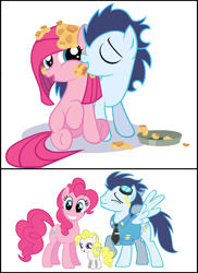 Size: 1018x1397 | Tagged: safe, pinkie pie, soarin', surprise, earth pony, pegasus, pony, g1, clothes, comic, crack shipping, cute, cuteamena, female, filly, g1 to g4, generation leap, goggles, male, mare, offspring, parent:pinkie pie, parent:soarin', parents:soarinpie, pinkamena diane pie, rarepair, shipping, smiling, soarinpie, stallion, straight, uniform