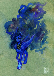 Size: 2370x3311 | Tagged: safe, artist:arainmorn, princess luna, alicorn, pony, impossibly long hair, impossibly long tail, long mane, long tail, solo, traditional art, watercolor painting