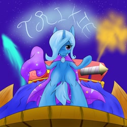 Size: 1024x1024 | Tagged: safe, artist:hbdhow, derpibooru import, trixie, pony, bipedal, fireworks, solo, stage