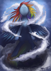 Size: 643x900 | Tagged: safe, artist:felynea, rainbow dash, pegasus, pony, epic, flying, solo