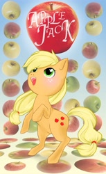 Size: 3698x6055 | Tagged: safe, artist:bigbuxart, applejack, earth pony, pony, apple, rearing, solo