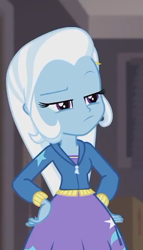 Size: 346x605 | Tagged: safe, derpibooru import, screencap, trixie, equestria girls, equestria girls series, rarity investigates: the case of the bedazzled boot, clothes, cropped, female, hand on hip, hands on hip, hoodie, rarity investigates (eqg): trixie, solo