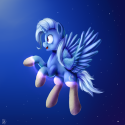 Size: 900x900 | Tagged: safe, artist:cottoncole, derpibooru import, trixie, alicorn, pony, alicornified, crying, flying, messy mane, night, open mouth, petrification, race swap, sky, smiling, solo, spread wings, tears of joy, trixiecorn, wide eyes