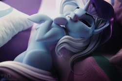 Size: 2000x1333 | Tagged: safe, artist:kelpiemoonknives, artist:v747, derpibooru import, edit, trixie, pony, unicorn, 3d, clothes, female, hat, implied starlight glimmer, mare, mlem, silly, smiling, solo, tongue out, trixie's hat