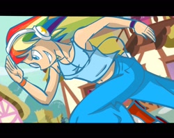 Size: 1280x1018 | Tagged: safe, artist:kreoss, rainbow dash, armpits, clothes, female, humanized, multicolored hair