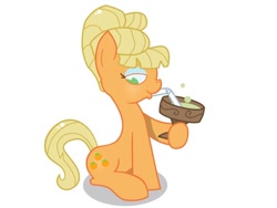 Size: 640x480 | Tagged: safe, artist:nikkuwalkanov, applejack, earth pony, pony, alternate hairstyle, orangejack, sitting, solo, straw