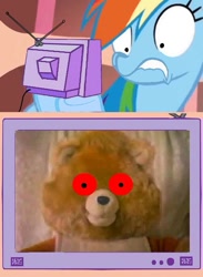 Size: 563x771 | Tagged: safe, rainbow dash, pegasus, pony, 2008 halloween special, exploitable meme, meme, nostalgia critic, teddy ruxpin, television, tgwtg, tv meme