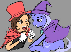 Size: 778x576 | Tagged: safe, artist:moronsonofboron, derpibooru import, trixie, human, ace attorney, crossover, trucy wright, young