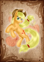 Size: 504x701 | Tagged: safe, artist:skyheavens, applejack, earth pony, pony, applejack's hat, blonde, blonde mane, blonde tail, female, green eyes, mare, orange coat, solo