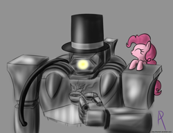 Size: 956x733 | Tagged: artist needed, safe, pinkie pie, earth pony, pony, cup, duo, female, food, hat, mare, shockwave, smiling, tea, teacup, top hat, transformers