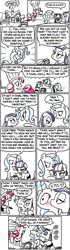 Size: 500x1788 | Tagged: safe, artist:foudubulbe, derpibooru import, maud pie, pinkie pie, trixie, earth pony, pony, comic:damp rocks, alicorn amulet, blushing, chef's hat, comic, female, hat, kissing, lesbian, mauxie, shipping, yelling