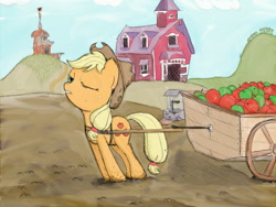 Size: 2268x1701 | Tagged: safe, artist:dennyhooves, applejack, earth pony, pony, apple, cart, solo, sweet apple acres