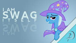 Size: 1920x1080 | Tagged: safe, artist:theshabbycat, artist:x3demonomega, derpibooru import, trixie, pony, cape, clothes, cutie mark, female, hat, mare, raised hoof, solo, swag, trixie's cape, trixie's hat, vector, wallpaper