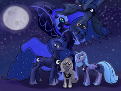 Size: 1000x753 | Tagged: safe, artist:randomkooldude, nightmare moon, princess luna, bat pony, pony, duality, filly, moon, moonstuck, s1 luna, self ponidox, woona