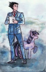 Size: 513x800 | Tagged: safe, artist:waprom, derpibooru import, twilight sparkle, human, ace attorney, crossover, phoenix wright, traditional art, turnabout storm