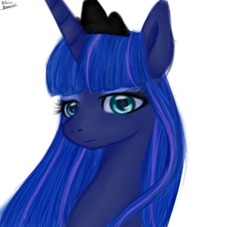 Size: 3000x3000 | Tagged: safe, artist:katkakakao, princess luna, alicorn, pony, alternate hairstyle, frown, looking at you, portrait, solo, unamused