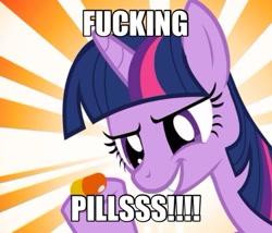 Size: 960x821 | Tagged: safe, derpibooru import, edit, edited screencap, screencap, twilight sparkle, a bird in the hoof, image macro, meme, pill, pills, vulgar