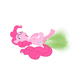 Size: 500x500 | Tagged: safe, edit, pinkie pie, earth pony, pony, eyes closed, fart, fart cloud, fart edit, female, laughing, mare, on back, solo