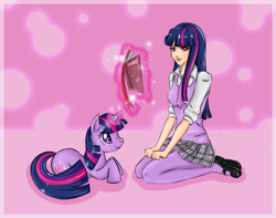 Size: 900x709 | Tagged: safe, artist:lucyhikarikitsune, derpibooru import, twilight sparkle, pony, clothes, human ponidox, humanized, magic, skirt