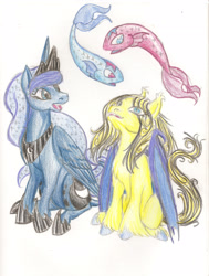 Size: 2127x2819 | Tagged: safe, artist:amaya-chans2, princess luna, oc, oc:star gazer, alicorn, pony, traditional art