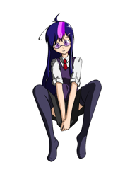 Size: 1240x1754 | Tagged: safe, artist:junker-kun, twilight sparkle, human, clothes, glasses, humanized, skirt, thigh highs