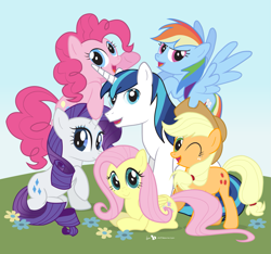 Size: 1395x1305 | Tagged: safe, artist:dm29, applejack, fluttershy, pinkie pie, rainbow dash, rarity, shining armor, earth pony, pegasus, pony, unicorn, shining armor gets all the mares