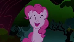 Size: 640x360 | Tagged: safe, screencap, pinkie pie, earth pony, pony, friendship is magic, everfree forest, eyes closed, female, forest, mare, singing, solo