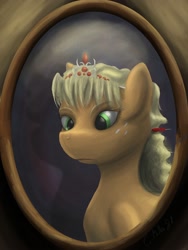 Size: 1500x2000 | Tagged: safe, artist:tattertailart, applejack, earth pony, pony, alternate hairstyle, bust, jewelry, picture, solo, tiara