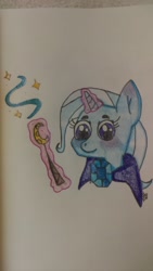 Size: 1836x3264 | Tagged: safe, artist:savvygamer, derpibooru import, trixie, pony, unicorn, bust, glowing horn, magic, solo, telekinesis, traditional art