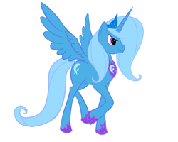 Size: 958x767 | Tagged: safe, artist:rubrony, derpibooru import, trixie, alicorn, pony, alicornified, glare, race swap, raised hoof, simple background, smirk, solo, spread wings, trixiecorn, white background