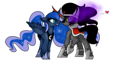 Size: 1366x685 | Tagged: safe, artist:dedphantom, king sombra, princess luna, alicorn, pony, unicorn, female, heart, lumbra, male, shipping, simple background, straight