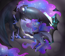 Size: 1067x924 | Tagged: dead source, safe, artist:hosikawa, nightmare moon, princess luna, alicorn, pony, duality