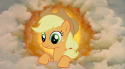 Size: 800x441 | Tagged: safe, applejack, earth pony, pony, applestare, crossover, female, funny, funny as hell, god, mare, monty python, monty python and the holy grail, solo