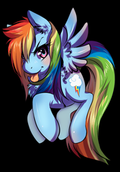 Size: 1033x1473 | Tagged: safe, artist:tartii, rainbow dash, pegasus, pony, black background, female, simple background, solo, tongue out