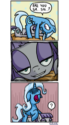 Size: 500x900 | Tagged: safe, artist:foudubulbe, derpibooru import, maud pie, trixie, pony, comic:damp rocks, comic, female, lesbian, mauxie, shipping, smiling, when she smiles, xk-class end-of-the-world scenario