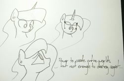 Size: 1280x836 | Tagged: safe, artist:mr.mass, princess luna, alicorn, pony, do princesses dream of magic sheep, dialogue, looking down, looking up, monochrome, sad, solo, traditional art