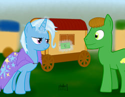 Size: 1152x893 | Tagged: safe, artist:phallen1, derpibooru import, trixie, credit card, wagon