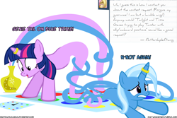 Size: 1200x800 | Tagged: safe, artist:navitaserussirus, derpibooru import, trixie, twilight sparkle, ask, asktwixiegenies, female, genie, lesbian, shipping, tangled up, tumblr, twister, twixie