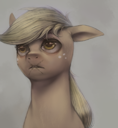 Size: 643x700 | Tagged: dead source, safe, artist:crookedtrees, applejack, earth pony, pony, bust, portrait, scar, solo