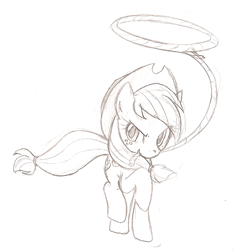 Size: 768x824 | Tagged: safe, artist:jessy, applejack, earth pony, pony, lasso, looking at you, monochrome, mouth hold, solo