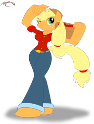 Size: 1231x1621 | Tagged: safe, artist:m a c d, applejack, anthro, unguligrade anthro, basket, simple background, solo, transparent background