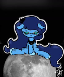 Size: 1500x1800 | Tagged: safe, artist:ribbonbell, princess luna, alicorn, pony, bored, filly, moon, sad, solo, space, woona